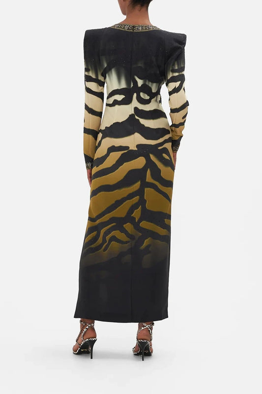 CAMILLA - Shoulder Pad Long Sleeve Dress Tame My Tiger - Pinkhill - Camilla - embellished, on sale - Darwin boutique - Australian fashion design - Darwin Fashion - Australian Fashion Designer - Australian Fashion Designer Brands - Australian Fashion Design Long Sleeve Dresses