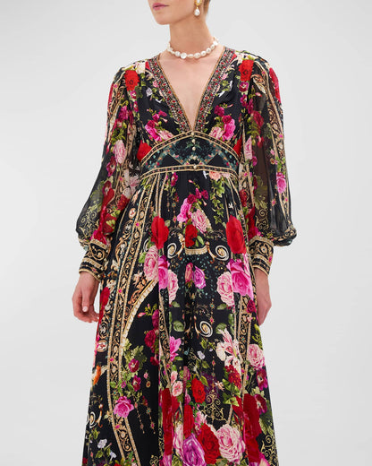 Camilla Reservation For Love Shaped Waistband Silk Dress with Gathered Sleeves - Pinkhill, Darwin boutique, Australian high end fashion, Darwin Fashion