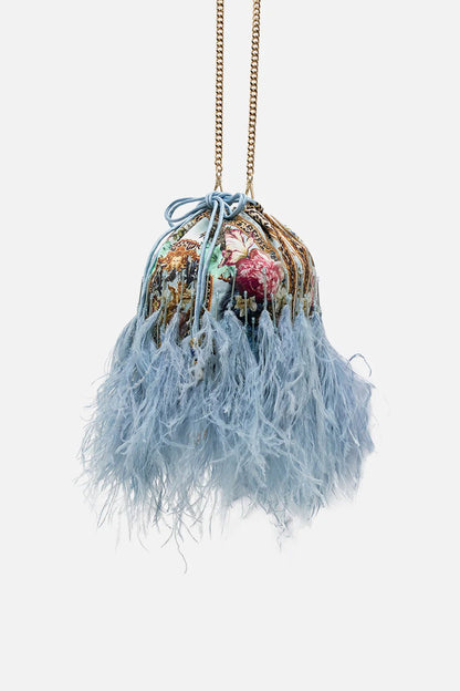 CAMILLA - Round Drawstring Pouch With Feathers Letters To Leo - Pinkhill, Darwin boutique, Australian high end fashion, Darwin Fashion