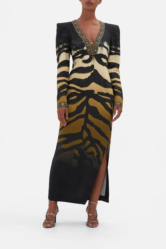 CAMILLA - Shoulder Pad Long Sleeve Dress Tame My Tiger - Pinkhill, Darwin boutique, Australian high end fashion, Darwin Fashion