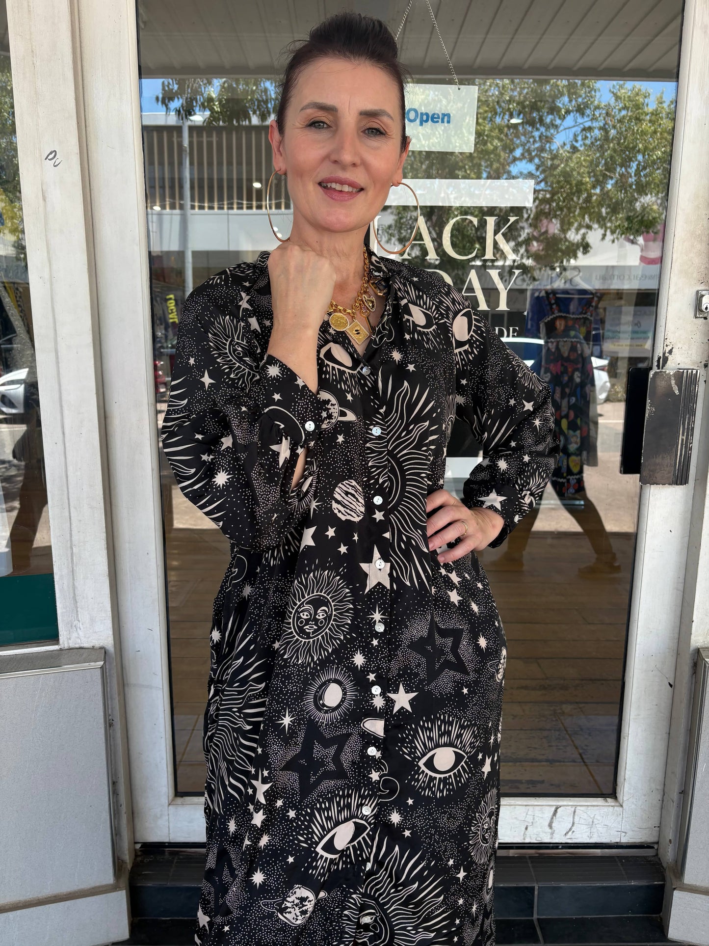 Italian Star Cosmic Shirtdress - Black