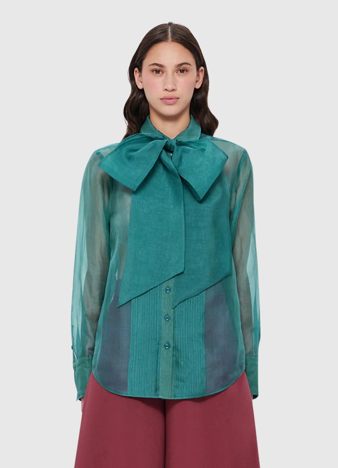 LEO LIN Dressage Silk Organza Tie Blouse - Teal - Pinkhill, Darwin boutique, Australian high end fashion, Darwin Fashion
