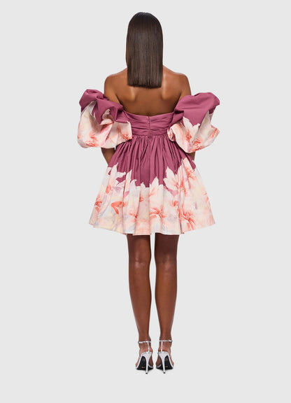 LEO LIN Eloise Puff Sleeve Mini Dress - Orient Print in Hibiscus - Pinkhill, Darwin boutique, Australian high end fashion, Darwin Fashion