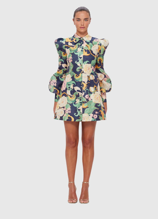 LEO LIN Lana Structured Shoulder Mini Dress - Adorn Print in Virtue - Leo Lin - Pinkhill - darwin fashion - darwin boutique
