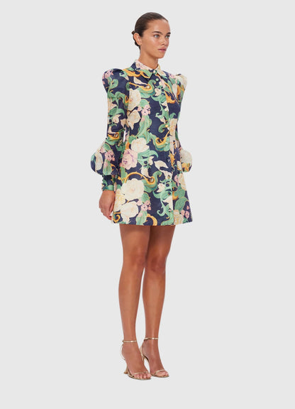 LEO LIN Lana Structured Shoulder Mini Dress - Adorn Print in Virtue - Pinkhill, Darwin boutique, Australian high end fashion, Darwin Fashion