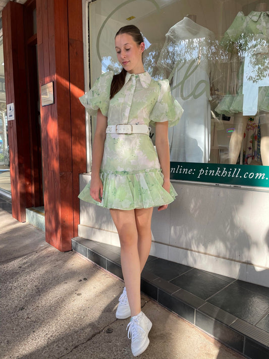 Leo Lin Sophie Bishop Sleeve Mini Dress - Jasmine Print in Sage - Leo Lin - Pinkhill - darwin fashion - darwin boutique