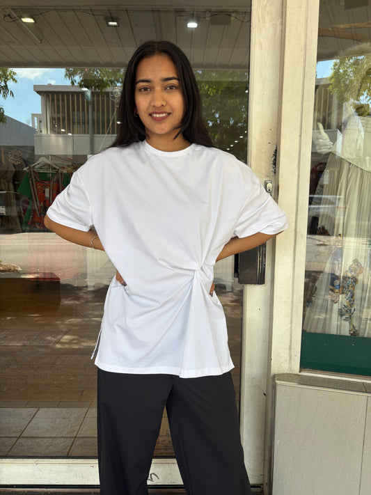 Lounge Pima Cotton Knot Front Long T.Shirt Ajaccio White