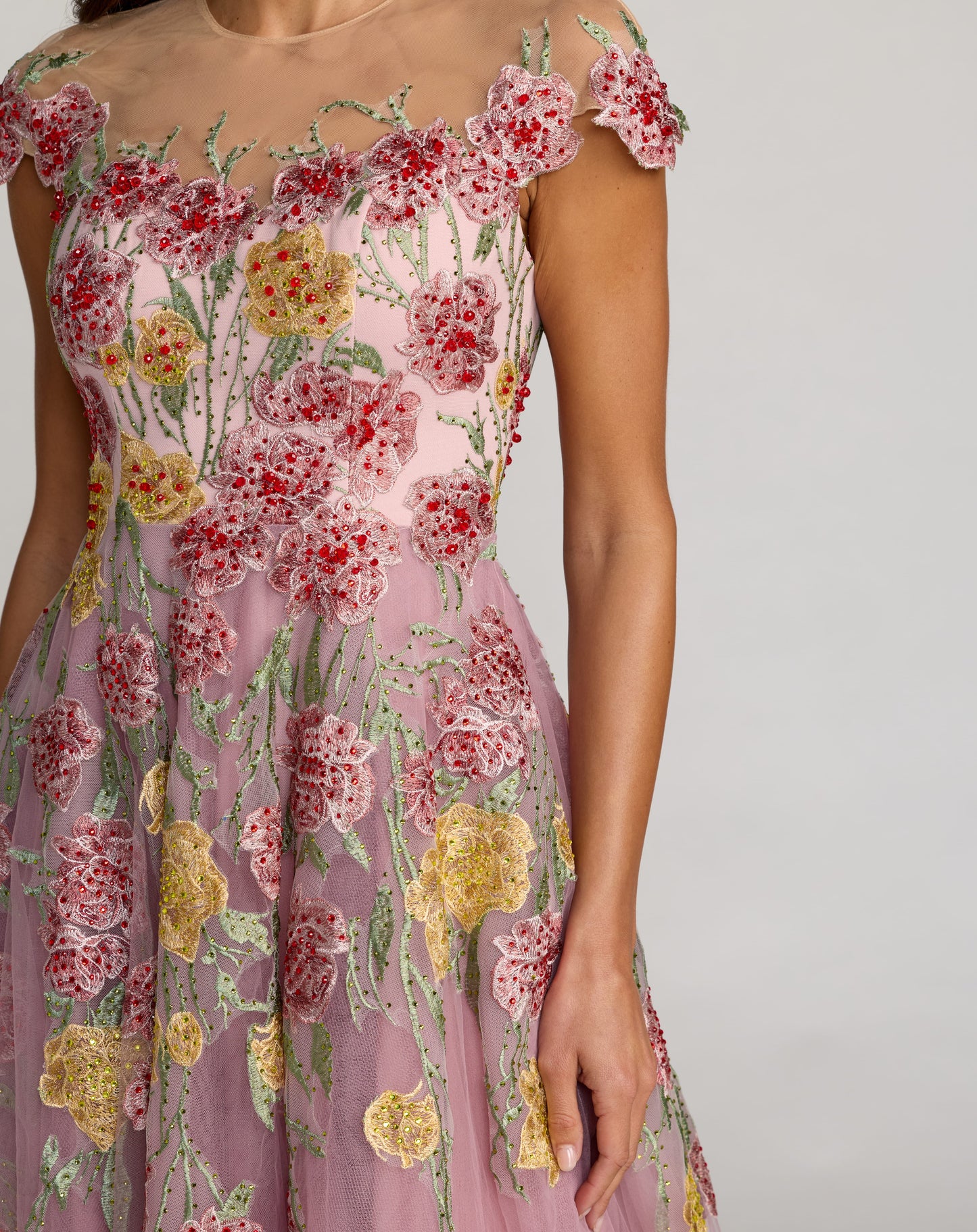 Mac Duggal Sequin Mesh Strapless Midi Dress With Pockets - Pink Multi