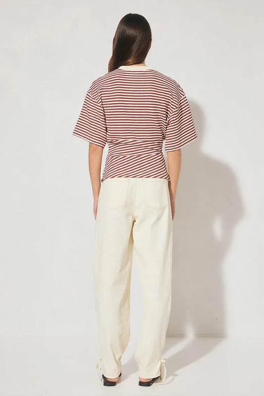 Mon Renn Aura Tee Burgundy Cream Stripe