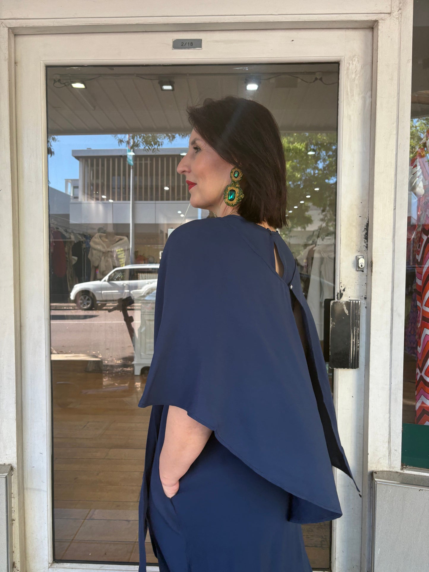 Oktavija Cape - Navy - Pinkhill - - - Darwin boutique - Australian fashion design - Darwin Fashion - Australian Fashion Designer - Australian Fashion Designer Brands - Australian Fashion Design