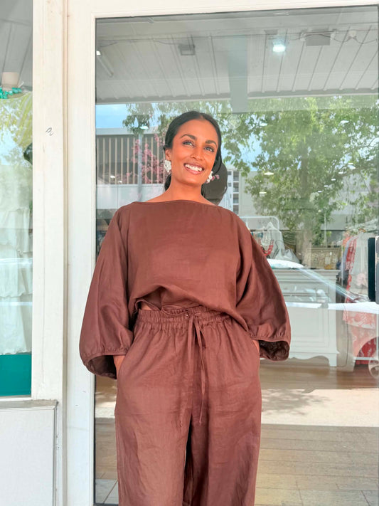 Oktavija Linen Shrug - Chicory Coffee - Pinkhill