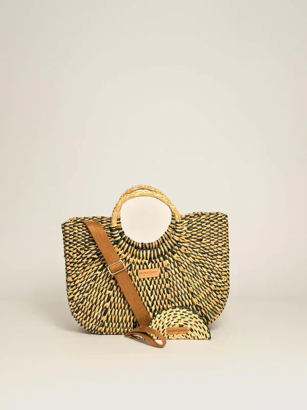 Orange Inca Gran Fiesta Crossbody Tote - Olive Green Marbled (Tote bag + Coin Purse + Tassel)