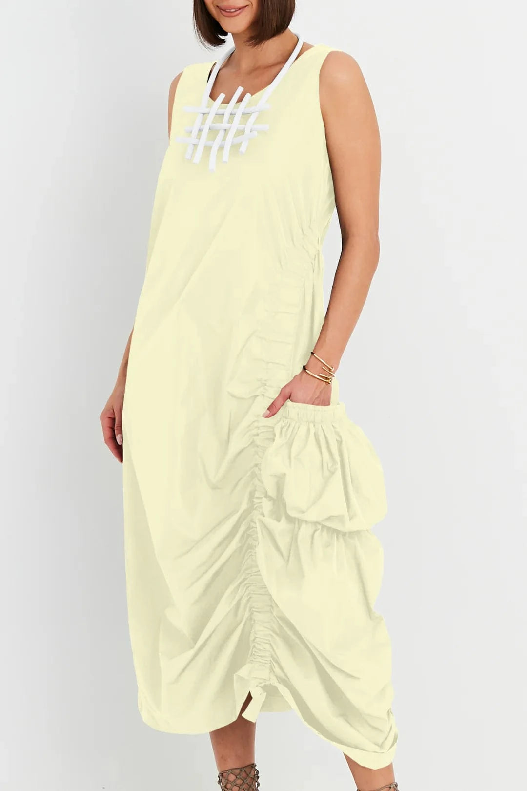 Planet By Lauren G Nylon Big Pocket Dress - Citron - Pinkhill - - - Darwin boutique - Australian fashion design - Darwin Fashion - Australian Fashion Designer - Australian Fashion Designer Brands - Australian Fashion Design