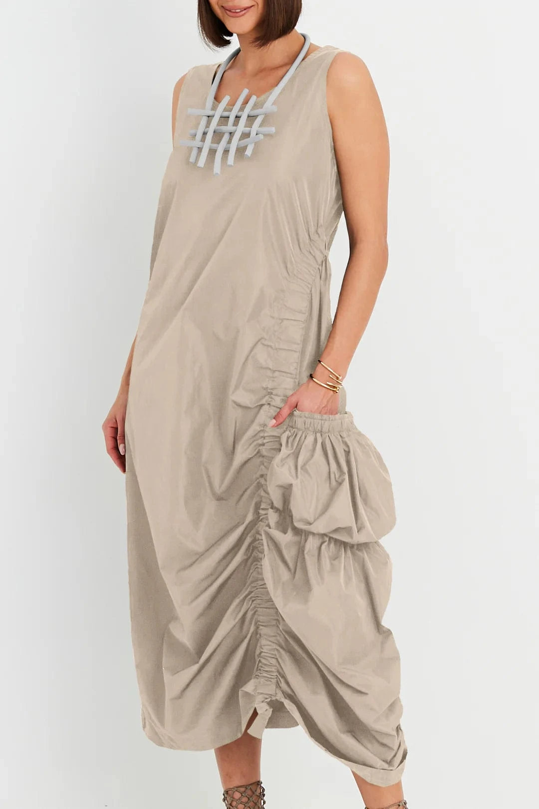 Planet By Lauren G Nylon Big Pocket Dress - Fawn - Pinkhill - - - Darwin boutique - Australian fashion design - Darwin Fashion - Australian Fashion Designer - Australian Fashion Designer Brands - Australian Fashion Design