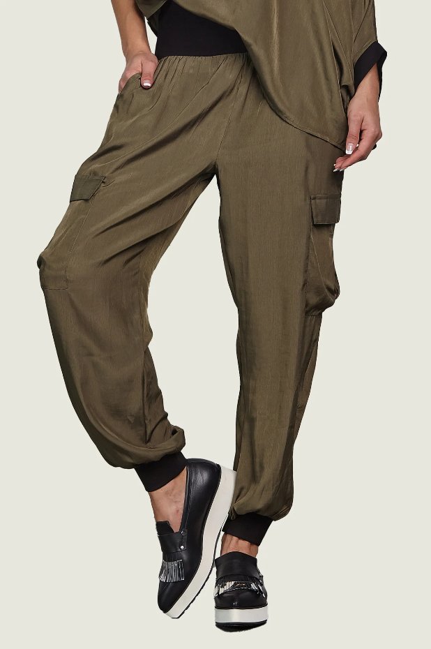 PLANET By Lauren G - Silky Cargo Pants - Army - Pinkhill, Darwin boutique, Australian high end fashion, Darwin Fashion
