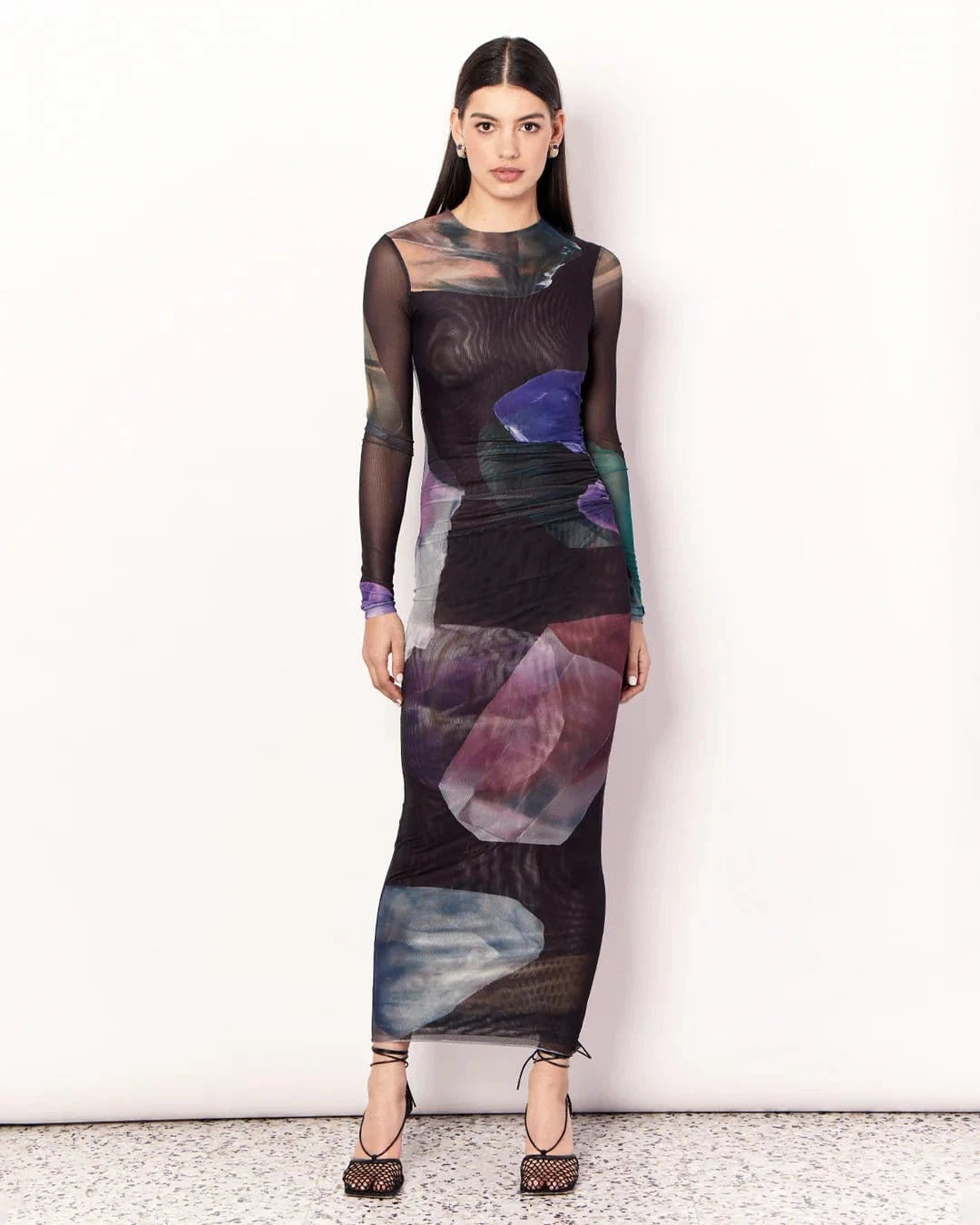 Romy Gemstone Long Sleeve Mesh Maxi Dress - Gemstone | Pinkhill
