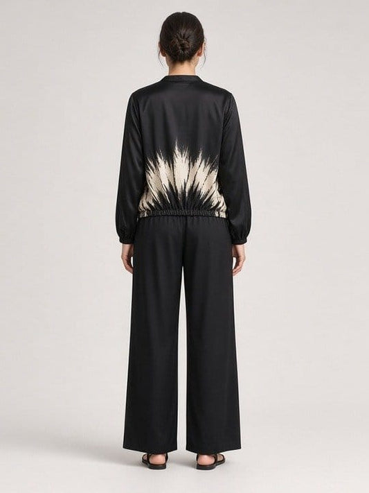 Studio Adine Silu Crop Blouse - Black/Cream Tie Dye - back view