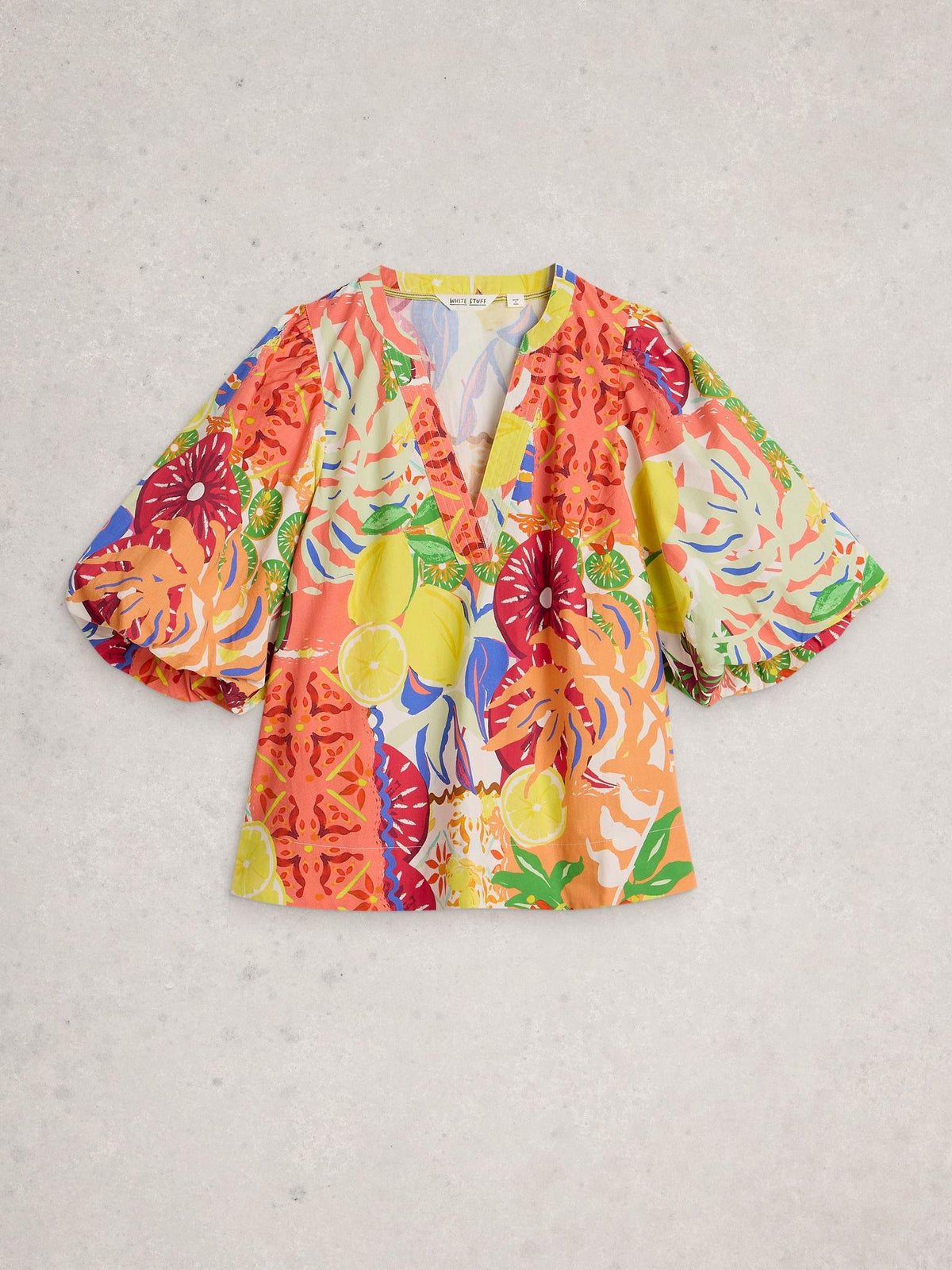 White Stuff Bex Cotton Top in yellow multi, flat front view - Pinkhill Darwin