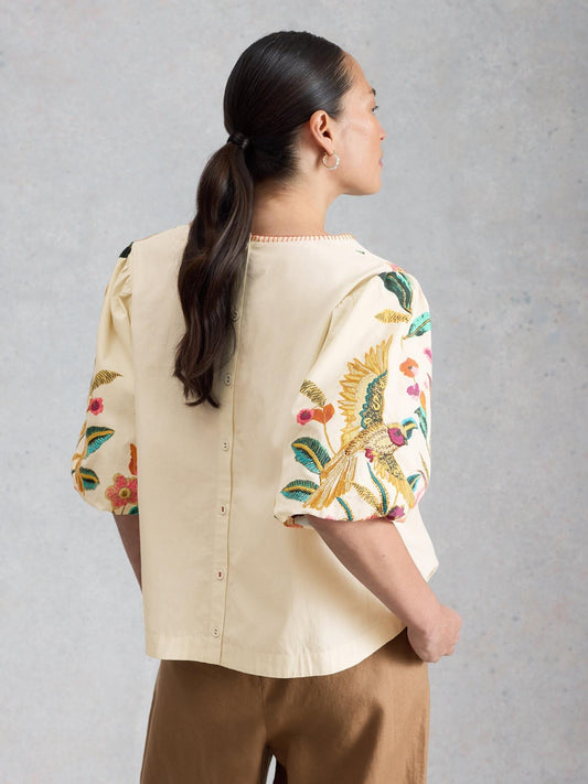 White Stuff Maeve Embroidered Top in ivory multi, back view - Pinkhill Darwin