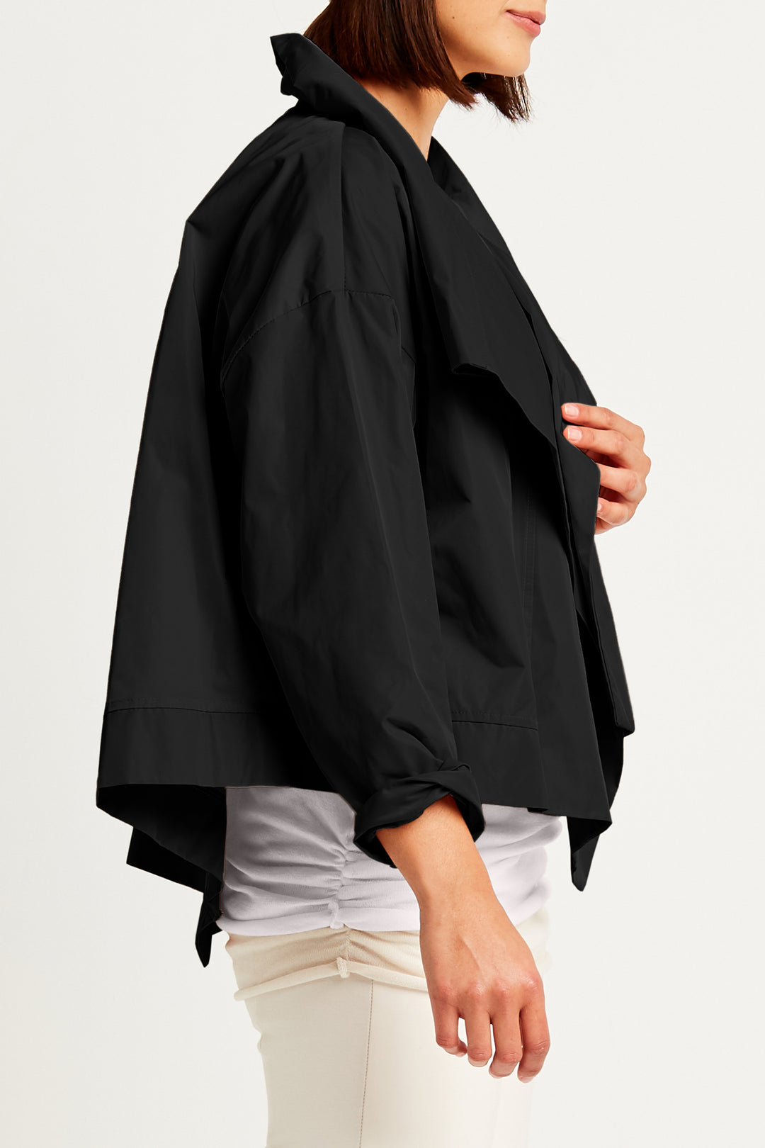 Planet By Lauren G Nylon Cropped Asymmetrical Jacket - Black