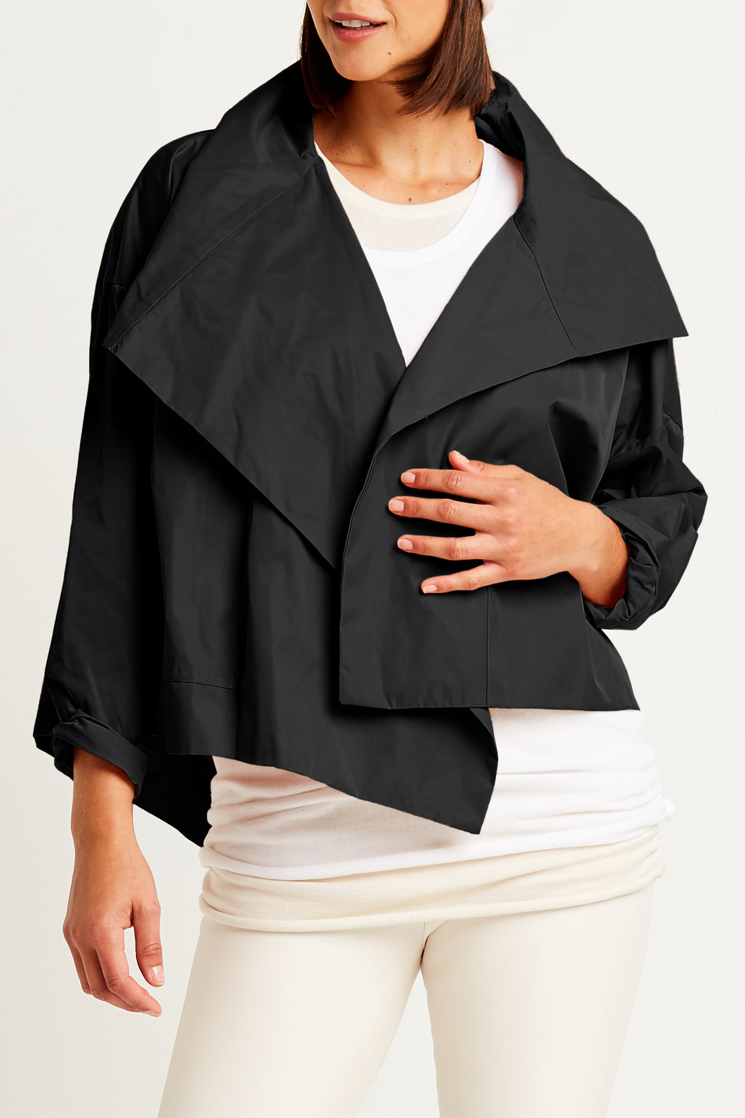 Planet By Lauren G Nylon Cropped Asymmetrical Jacket - Black