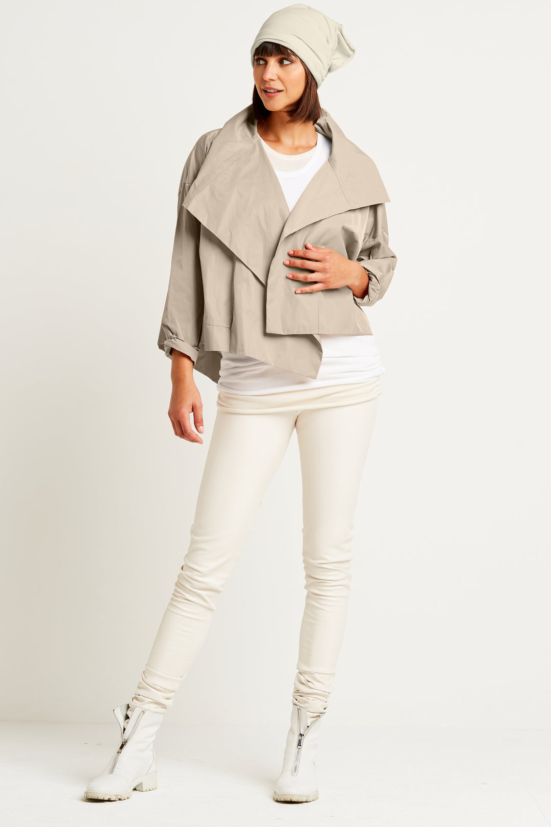 Planet By Lauren G Nylon Cropped Asymmetrical Jacket - Fawn