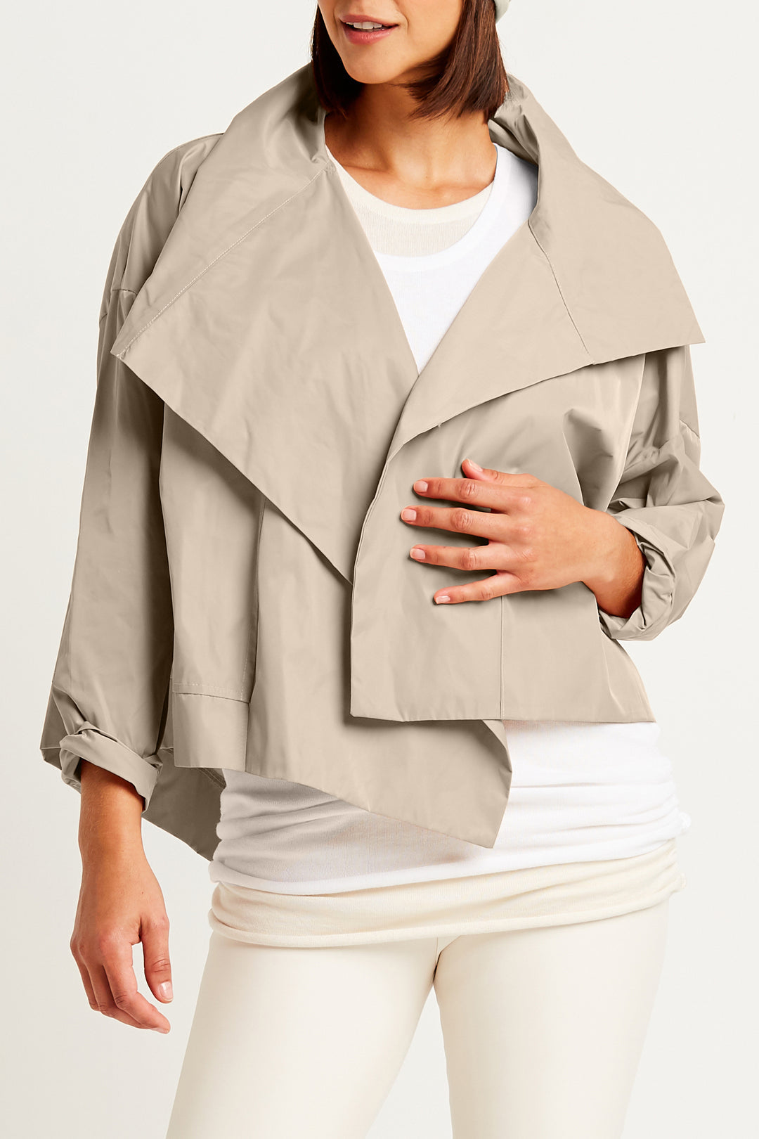 Planet By Lauren G Nylon Cropped Asymmetrical Jacket - Fawn