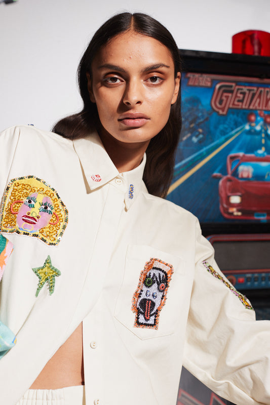 ALEMAIS PLAYERS EMBROIDERED SHIRT CREAM - Pinkhill - ALEMAIS - PRE-FALL 24 - Darwin boutique - Australian fashion design - Darwin Fashion - Australian Fashion Designer - Australian Fashion Designer Brands - Australian Fashion Design 