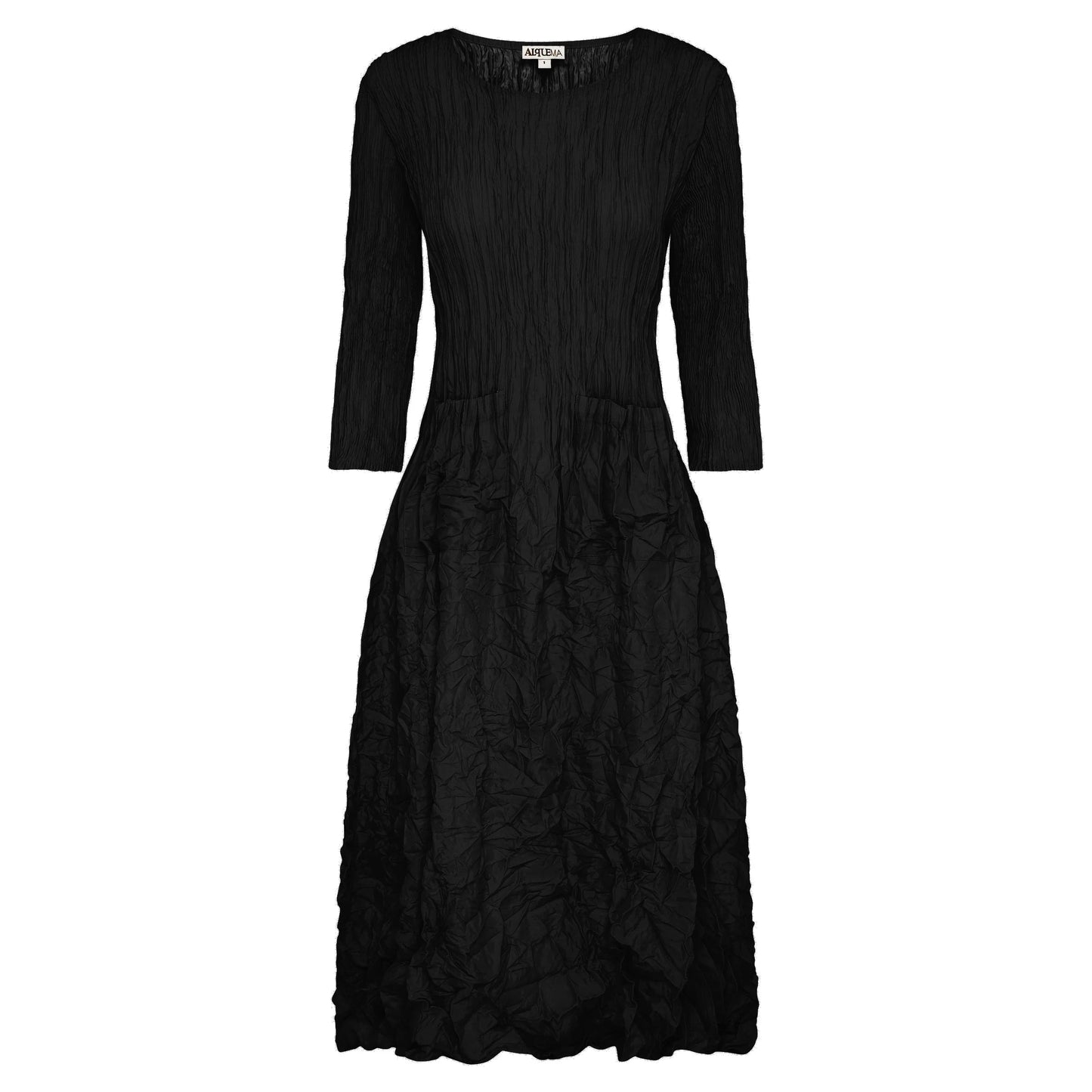 ALQUEMA - 3/4 Sleeve Smash Pocket Dress - Plain Colours - Black - Pinkhill, Darwin boutique, Australian high end fashion, Darwin Fashion