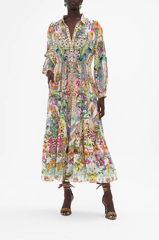 Camilla Tiered Long Shirt Dress Flowers Of Neptune - Pinkhill, Darwin boutique, Australian high end fashion, Darwin Fashion