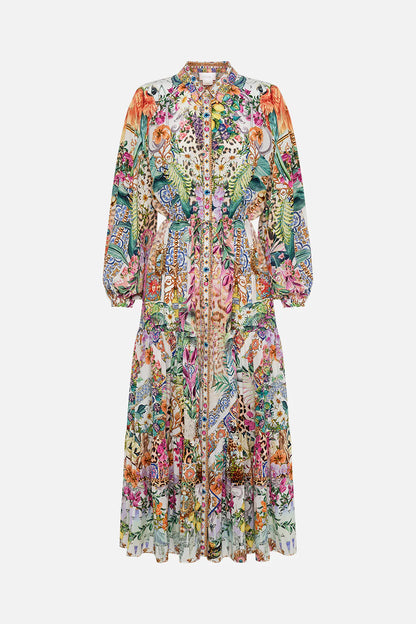 Camilla Tiered Long Shirt Dress Flowers Of Neptune - Pinkhill, Darwin boutique, Australian high end fashion, Darwin Fashion