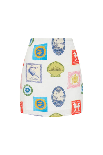 Palm Noosa East Mini Skirt - Holiday Stamp - Pinkhill -  -  - Darwin boutique - Australian fashion design - Darwin Fashion - Australian Fashion Designer - Australian Fashion Designer Brands - Australian Fashion Design 