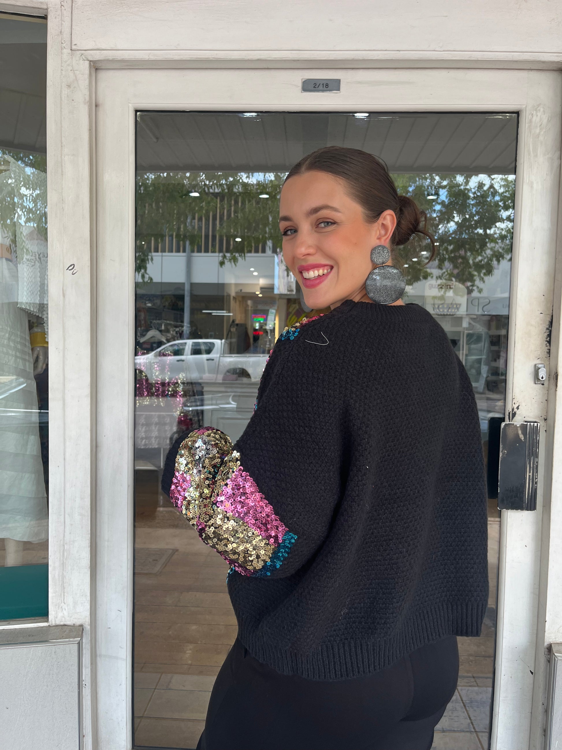 Bold Checkered Sequin Sweater - Black - Pinkhill - Azara -  - Darwin boutique - Australian fashion design - Darwin Fashion - Australian Fashion Designer - Australian Fashion Designer Brands - Australian Fashion Design 