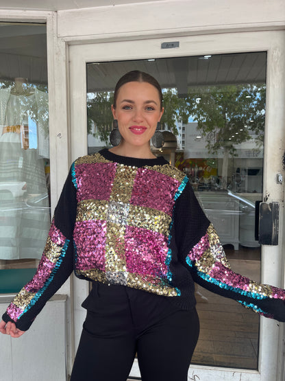 Bold Checkered Sequin Sweater - Black - Pinkhill - Azara -  - Darwin boutique - Australian fashion design - Darwin Fashion - Australian Fashion Designer - Australian Fashion Designer Brands - Australian Fashion Design 