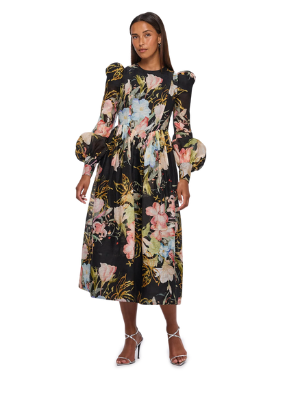 LEO LIN Jordana Structured Shoulder Dress - Opulent Print in Mystic - Pinkhill, Darwin boutique, high end fashion, Darwin Fashion