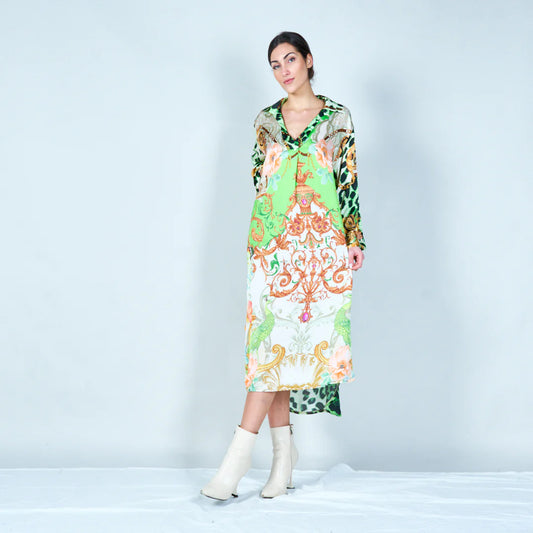 Michela Mii Elegant midi kaftan with mixed patterns - Green