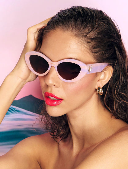 Maude Dusklust ~ Oval shaped iridescent pink + lilac Sunglasses