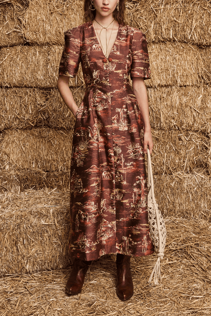 Hampden Clothing Alemais Ezra Midi Dress in Chocolate - Chocolate