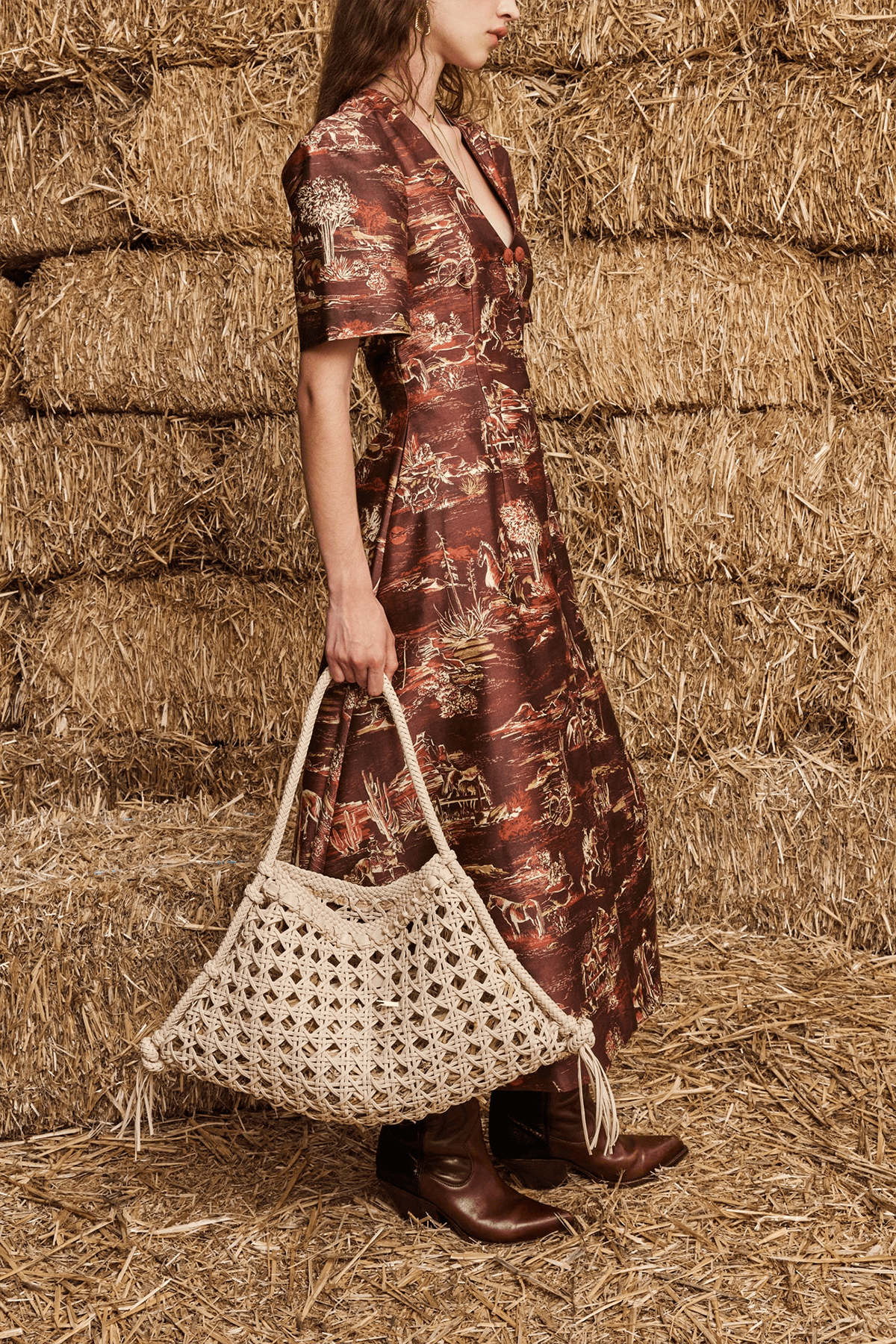 Hampden Clothing Alemais Ezra Midi Dress in Chocolate - Chocolate