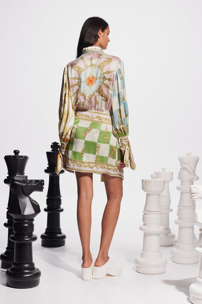 ALEMAIS CHECKMATE SILK MINI DRESS - Pinkhill - ALEMAIS - Mid May 24, PRE-FALL 24 - Darwin boutique - Australian fashion design - Darwin Fashion - Australian Fashion Designer - Australian Fashion Designer Brands - Australian Fashion Design Mini Dresses