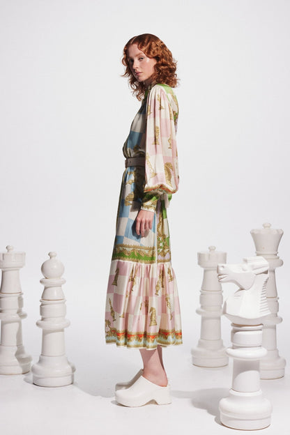 ALEMAIS CHECKMATE SILK SHIRTDRESS - Pinkhill - ALEMAIS - FALL-24, Mid May 24 - Darwin boutique - Australian fashion design - Darwin Fashion - Australian Fashion Designer - Australian Fashion Designer Brands - Australian Fashion Design Shirtdresses