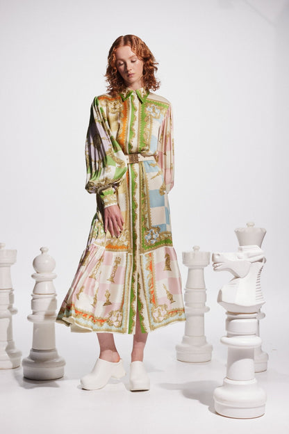 ALEMAIS CHECKMATE SILK SHIRTDRESS - Pinkhill - ALEMAIS - FALL-24, Mid May 24 - Darwin boutique - Australian fashion design - Darwin Fashion - Australian Fashion Designer - Australian Fashion Designer Brands - Australian Fashion Design Shirtdresses