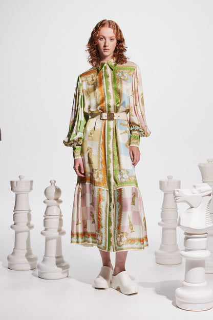 ALEMAIS CHECKMATE SILK SHIRTDRESS - Pinkhill - ALEMAIS - FALL-24, Mid May 24 - Darwin boutique - Australian fashion design - Darwin Fashion - Australian Fashion Designer - Australian Fashion Designer Brands - Australian Fashion Design Shirtdresses