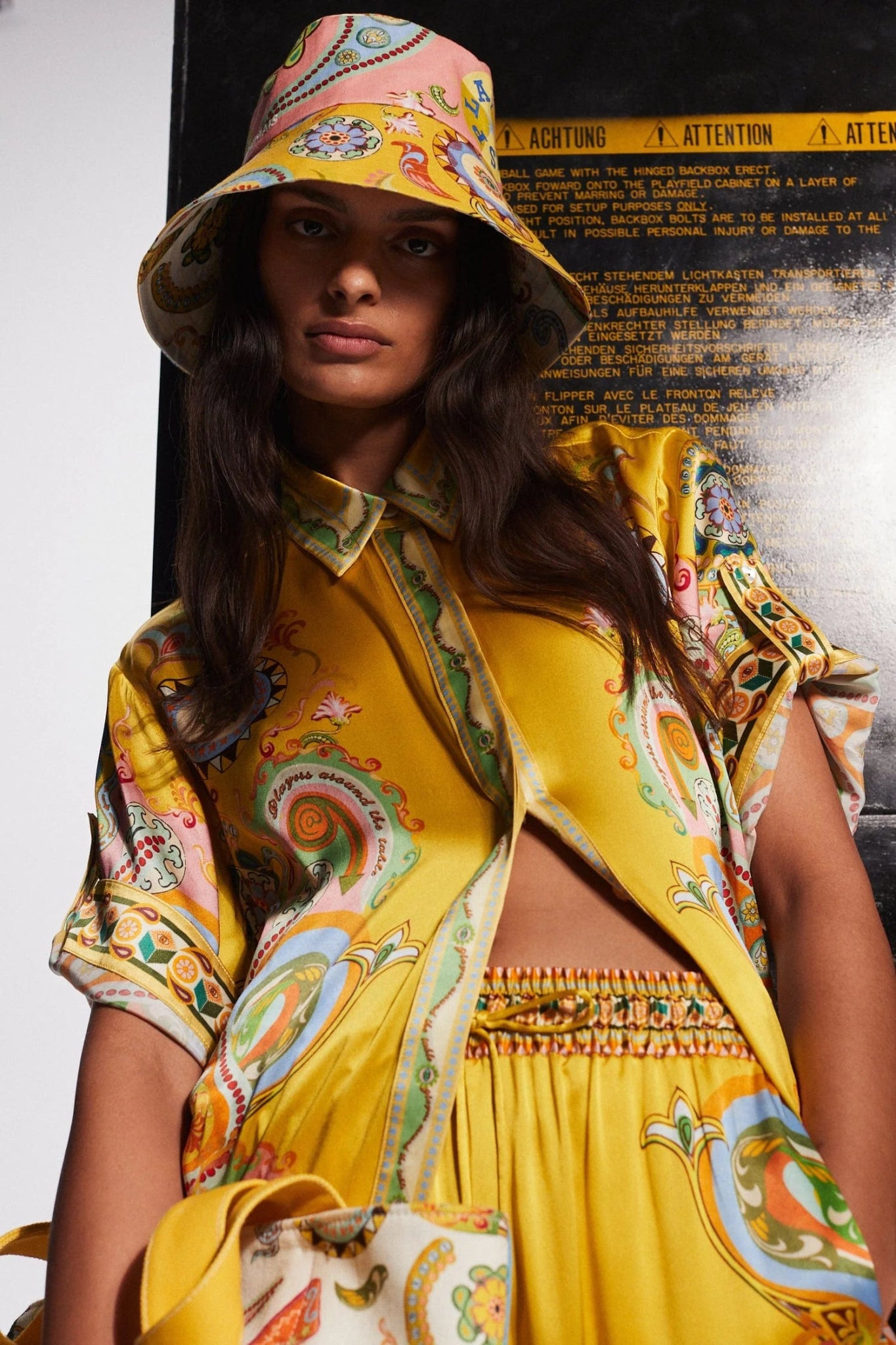 ALEMAIS PINBALL LINEN BUCKET HAT - Pinkhill - ALEMAIS - Mid May 24, PRE-FALL 24 - Darwin boutique - Australian fashion design - Darwin Fashion - Australian Fashion Designer - Australian Fashion Designer Brands - Australian Fashion Design Hats