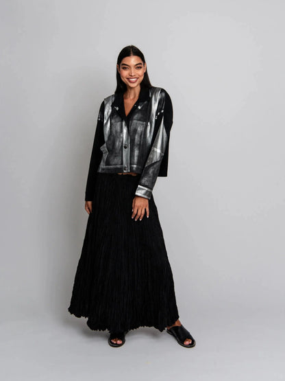 Alquema Foil Plisse Jacket - Black Silver Foil - Pinkhill -  - [] - Darwin boutique - Australian fashion design - Darwin Fashion - Australian Fashion Designer - Australian Fashion Designer Brands - Australian Fashion Design 