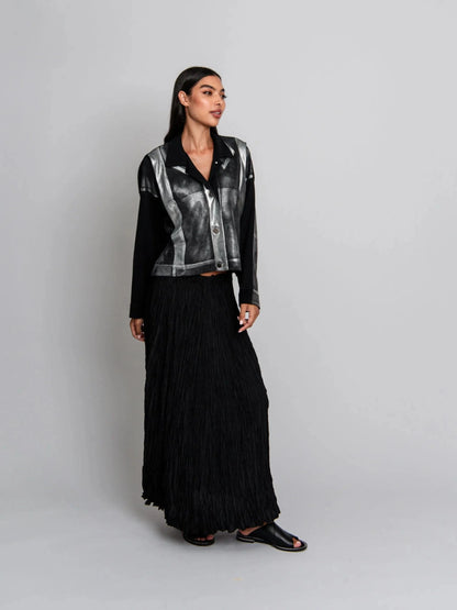 Alquema Foil Plisse Jacket - Black Silver Foil - Pinkhill -  - [] - Darwin boutique - Australian fashion design - Darwin Fashion - Australian Fashion Designer - Australian Fashion Designer Brands - Australian Fashion Design 