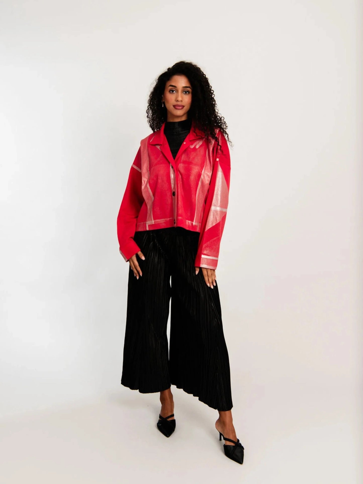 Alquema Foil Plisse Jacket - Red Silver Foil - Pinkhill -  - [] - Darwin boutique - Australian fashion design - Darwin Fashion - Australian Fashion Designer - Australian Fashion Designer Brands - Australian Fashion Design 