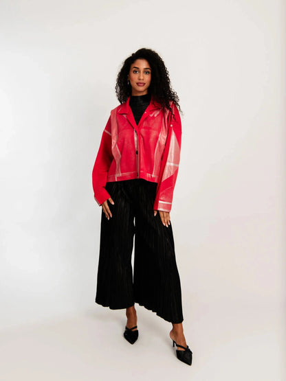 Alquema Foil Plisse Jacket - Red Silver Foil - Pinkhill -  - [] - Darwin boutique - Australian fashion design - Darwin Fashion - Australian Fashion Designer - Australian Fashion Designer Brands - Australian Fashion Design 