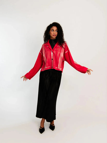 Alquema Foil Plisse Jacket - Red Silver Foil - Pinkhill -  - [] - Darwin boutique - Australian fashion design - Darwin Fashion - Australian Fashion Designer - Australian Fashion Designer Brands - Australian Fashion Design 