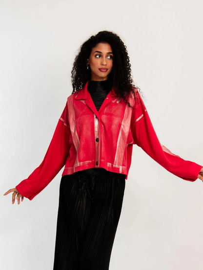 Alquema Foil Plisse Jacket - Red Silver Foil - Pinkhill -  - [] - Darwin boutique - Australian fashion design - Darwin Fashion - Australian Fashion Designer - Australian Fashion Designer Brands - Australian Fashion Design 